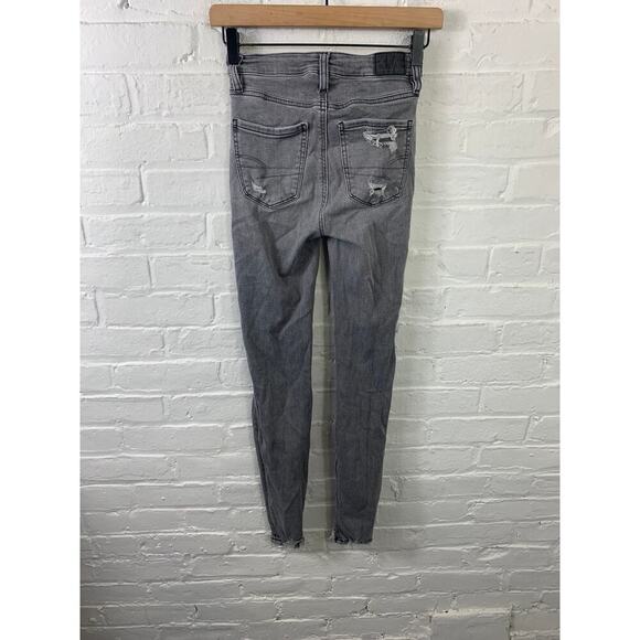 American Eagle Outfitters Women's High Rise Skinny Jeans Distressed Gray Size 0 - Picture 2 of 5